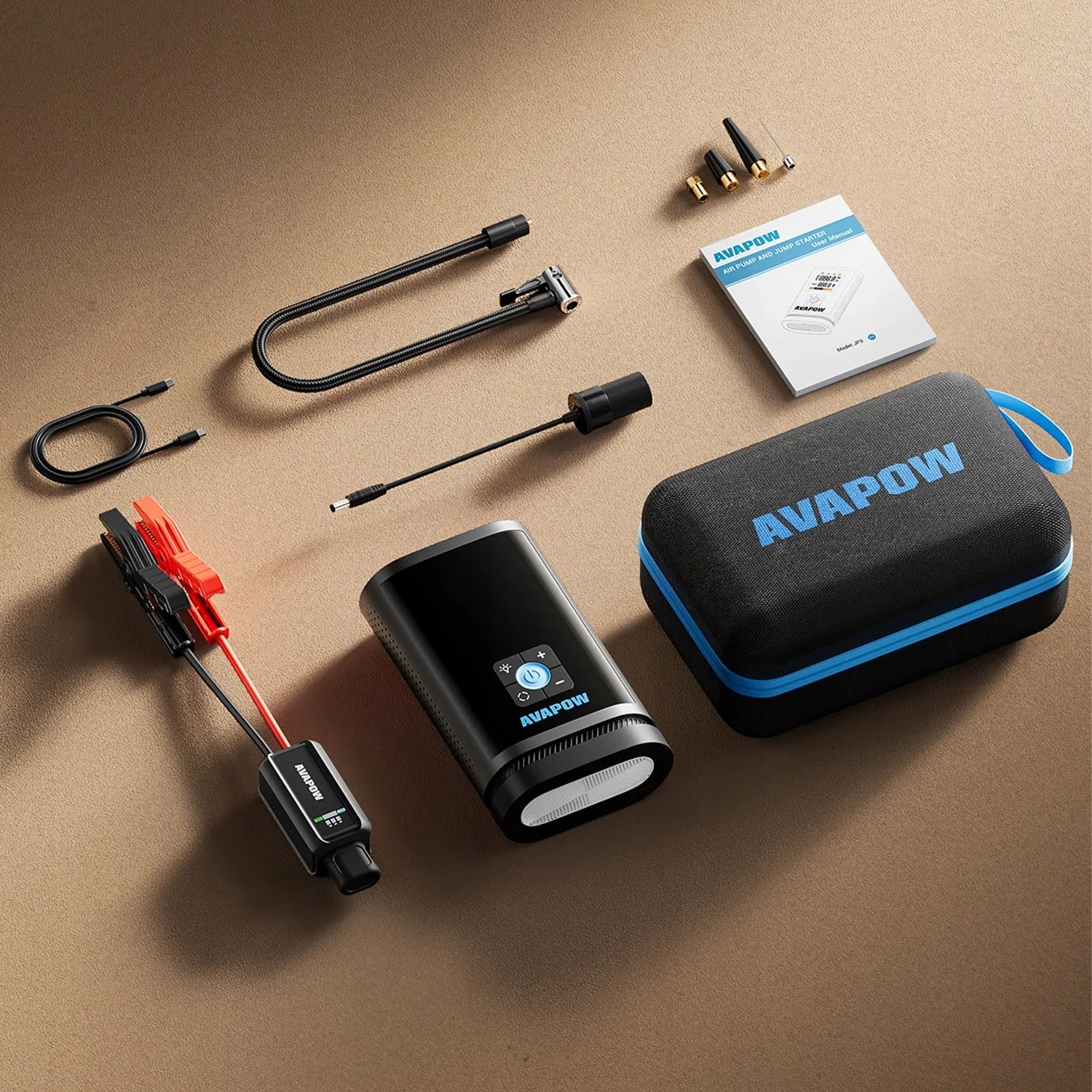 AVAPOW JP3 12V 3000A 59,2Wh 16000mAh automobilinis užvedimo įrenginys su kompresoriumi