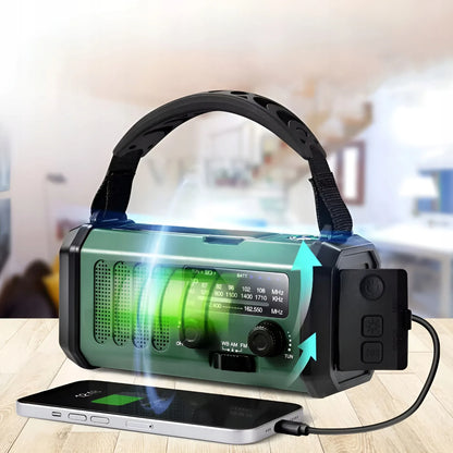 Avarinis saulės energija įkraunamas radijas AM/FM su SOS, USB įkrovikliu ir kompasu, 10 000 mAh
