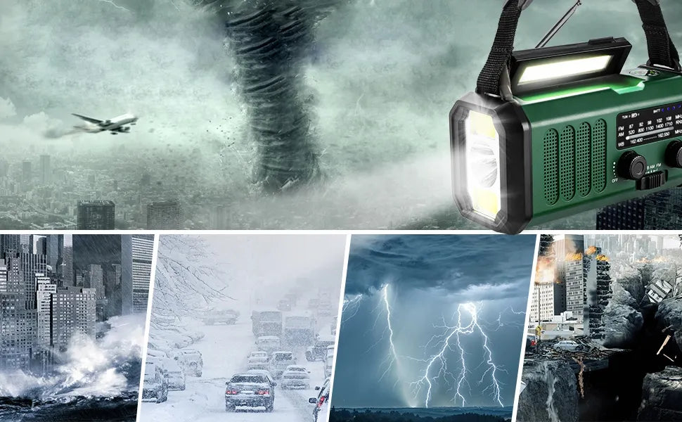 Avarinis saulės energija įkraunamas radijas AM/FM su SOS, USB įkrovikliu ir kompasu, 10 000 mAh