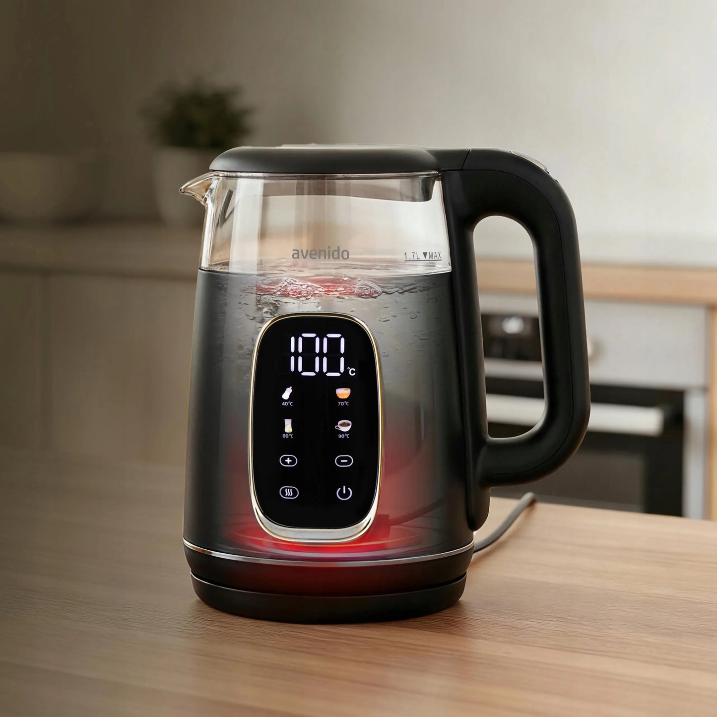avenido stiklinis elektrinis virdulys su temperatūros reguliavimu 1,7 l
