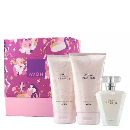 AVON RARE PEARLS Dovanų rinkinys 3 kosmetikos priemonės dėžutėje