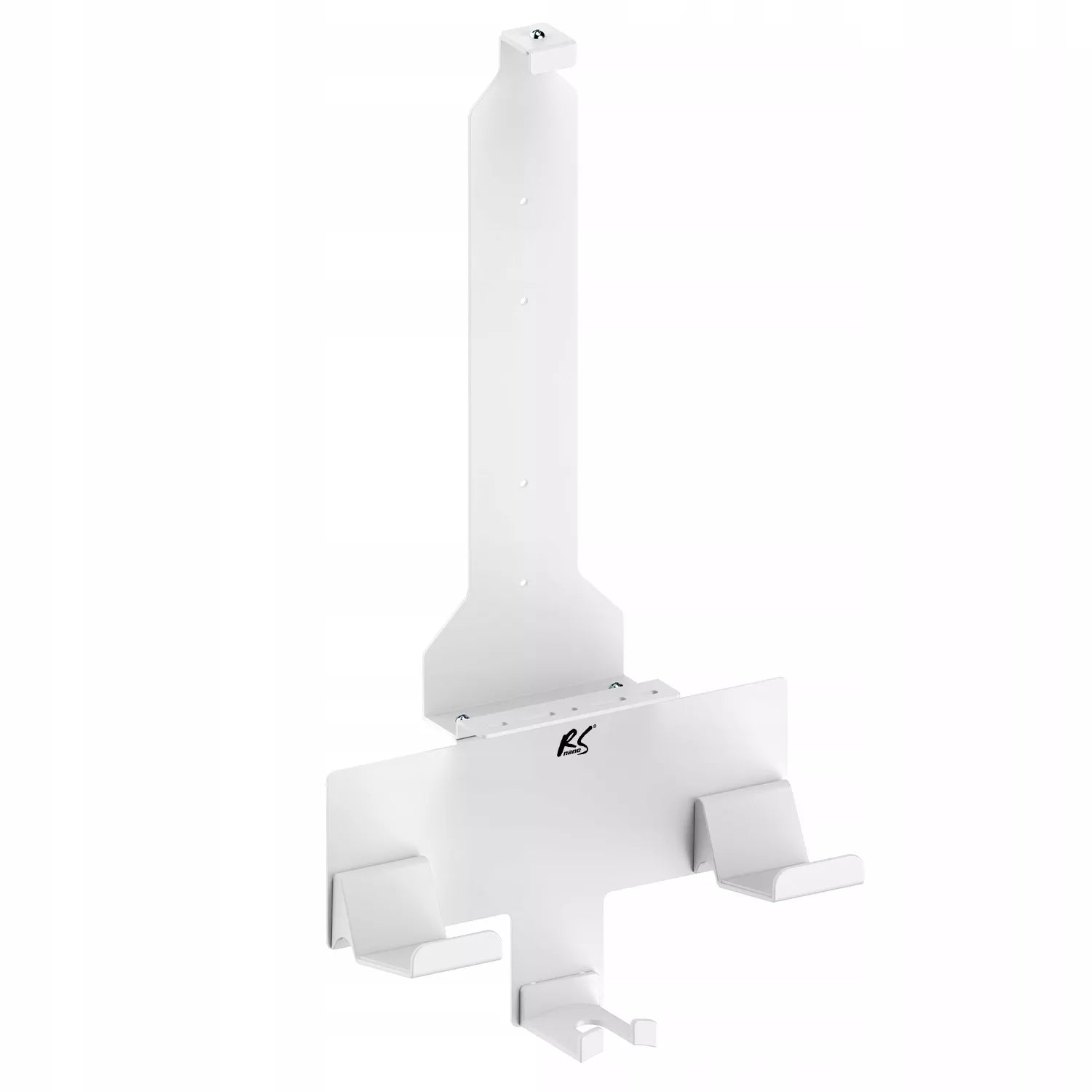 Sieninis stovas PS5 konsolei su pultelių laikikliu, baltos spalvos