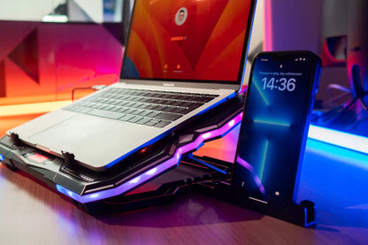 Aušinimo stovas nešiojamam kompiuteriui, reguliuojamas 9-17", LED RGB, 2x USB