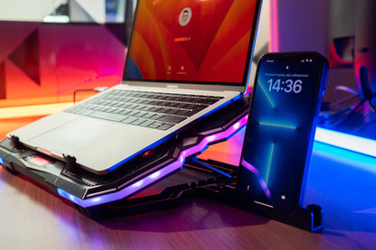 Aušinimo stovas nešiojamam kompiuteriui, reguliuojamas 9-17", LED RGB, 2x USB