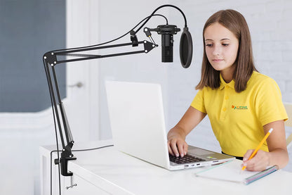 Kompiuterinis žaidimų kondensatorinis studijinis mikrofonas su stovu, USB rinkinys
