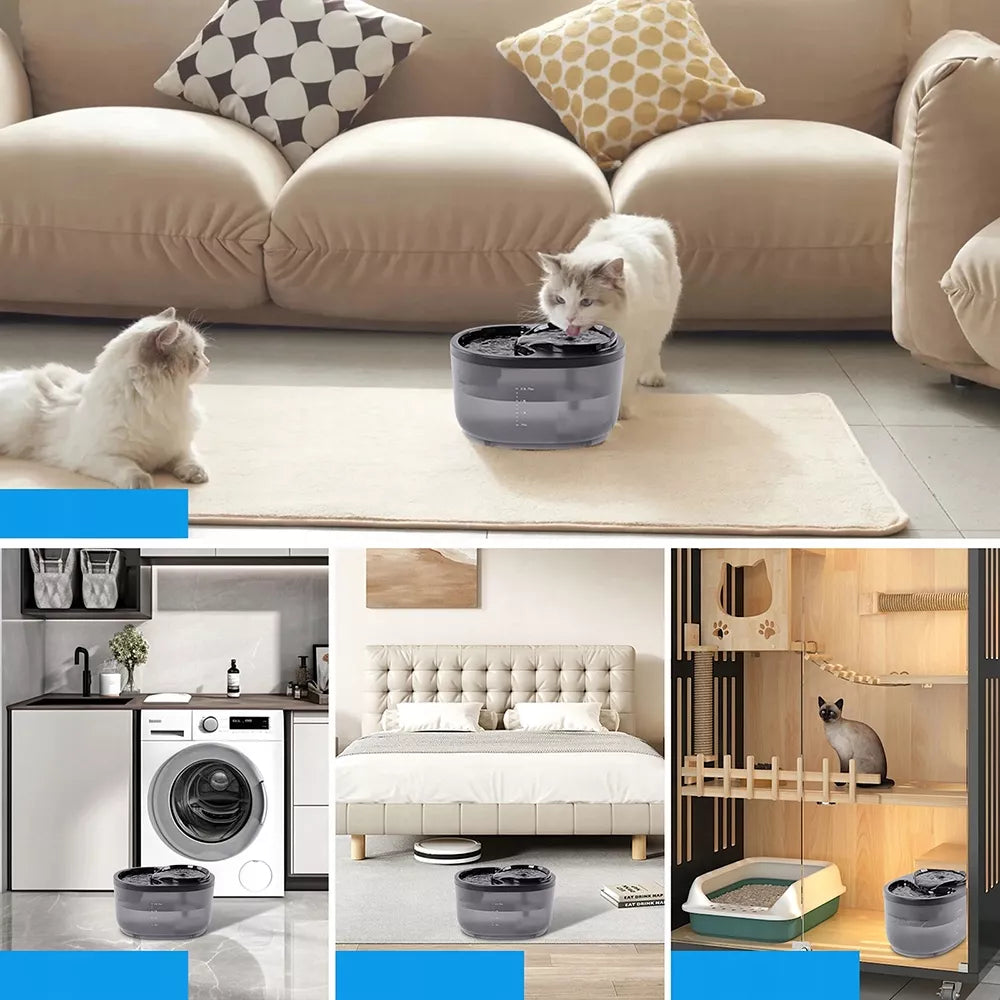 Vandens fontanas katėms, vandens filtras, tyli, 2,3L automatinis girdytuvas