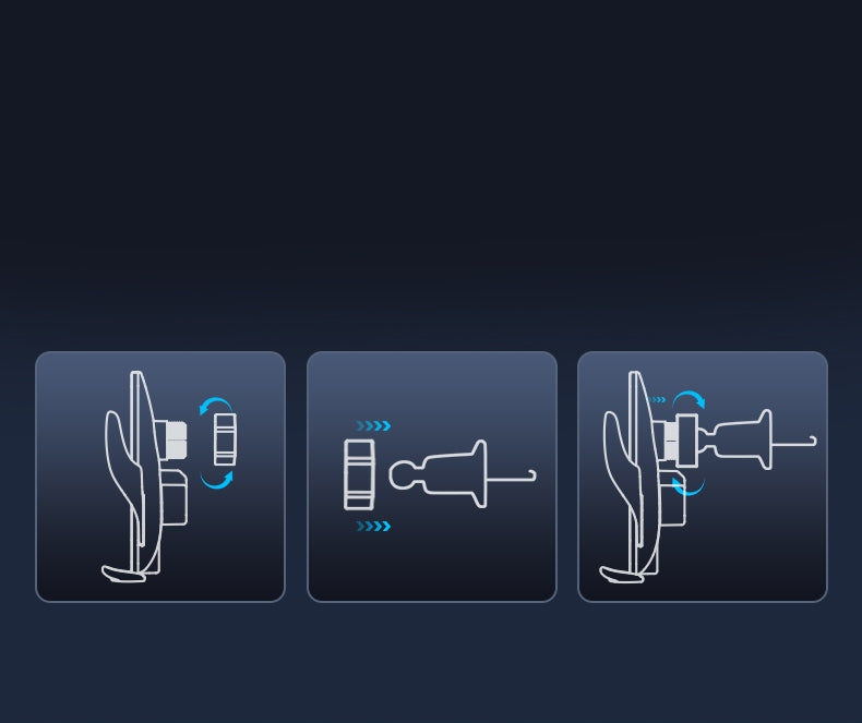 Automobilinis laikiklis telefonui su belaidžiu įkrovikliu, priekiniam stiklui, grotelėms, prietaisų skydeliui