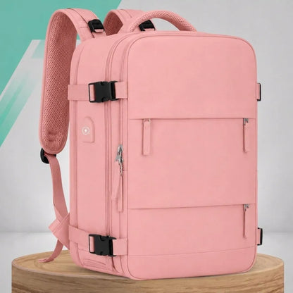 „Bakalu“ kelioninė kuprinė lėktuvui 40 × 30 × 20 cm, rožinė, su USB jungtimi