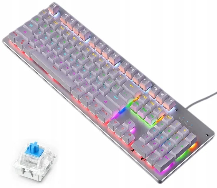 Balta mechaninė žaidimų klaviatūra „Yindiao CLASSIC“, RGB LED, „Outemu Blue“ jungikliai