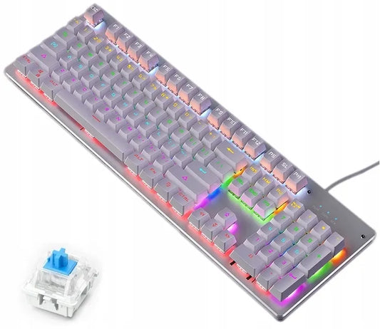 Balta mechaninė žaidimų klaviatūra „Yindiao CLASSIC“, RGB LED, „Outemu Blue“ jungikliai