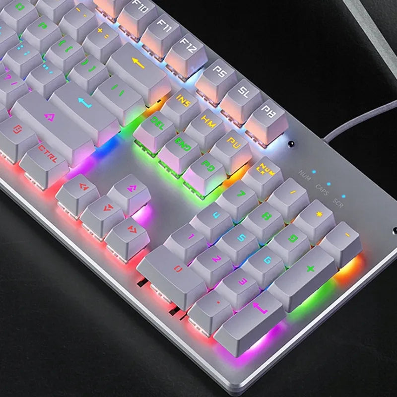Balta mechaninė žaidimų klaviatūra „Yindiao CLASSIC“, RGB LED, „Outemu Blue“ jungikliai