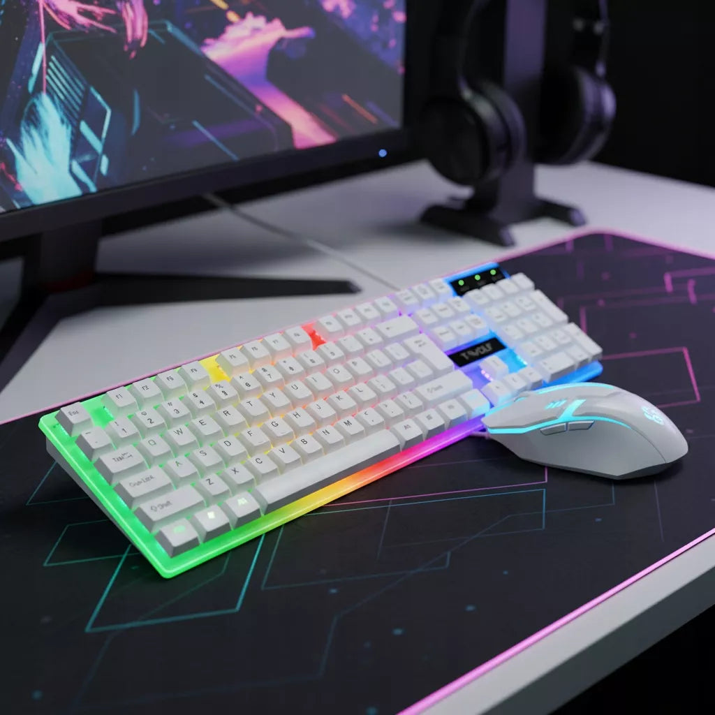 BALTA RGB APŠVIEČIAMA ŽAIDIMŲ KLAVIATŪRA SU PELE DSJ 5105
