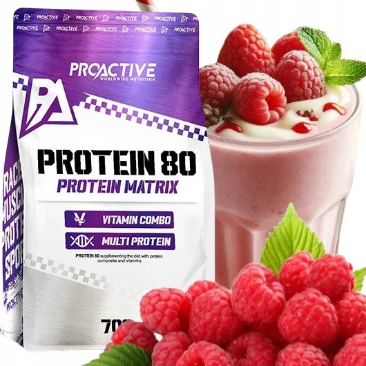Baltymų milteliai „ProActive Protein 80“, WPC, aviečių skonio, 700 g
