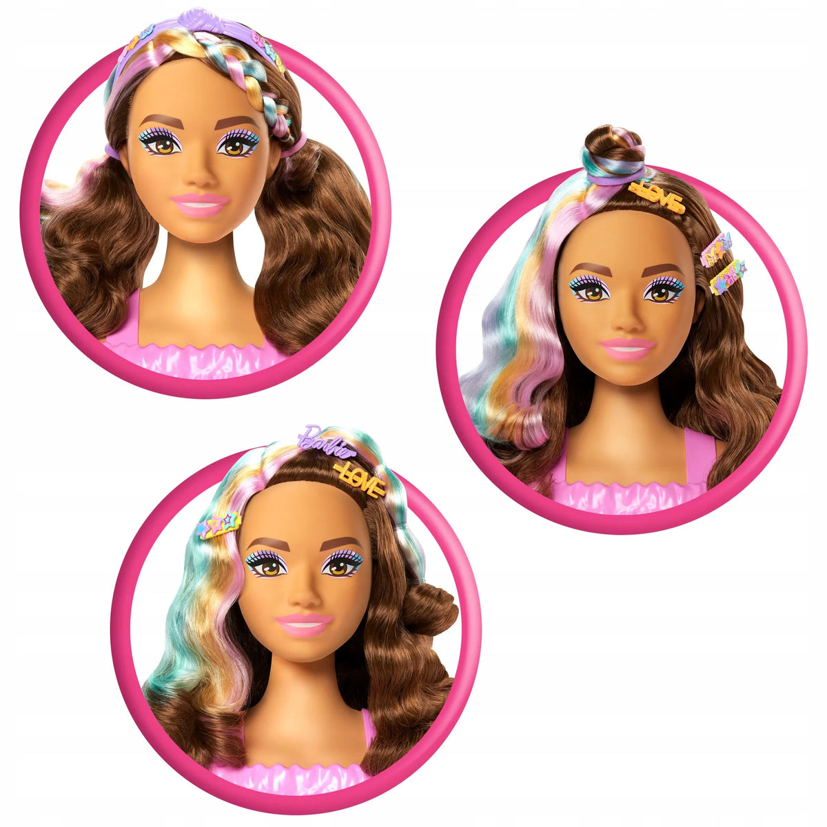 „Barbie“ šukuosenų kūrimo galva rudais plaukais, „Color Reveal“