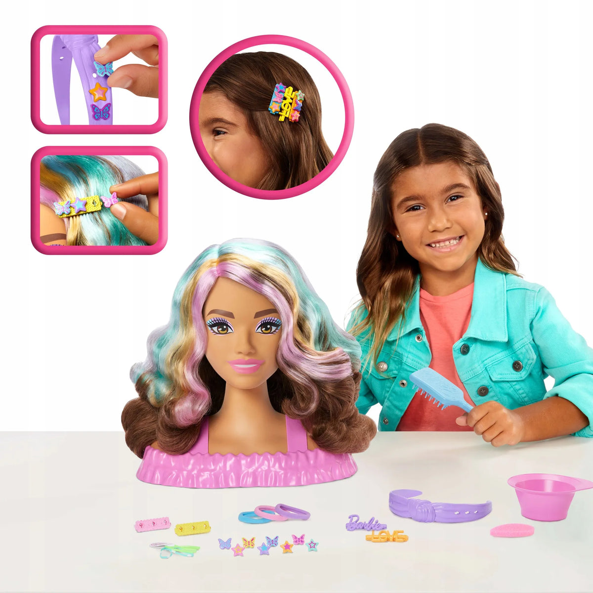 „Barbie“ šukuosenų kūrimo galva rudais plaukais, „Color Reveal“