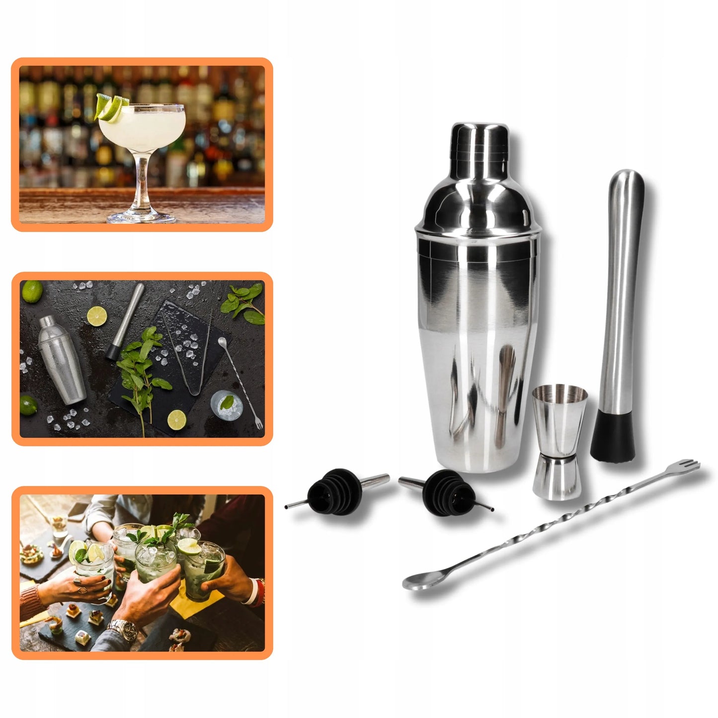 Barmenų rinkinys gėrimams ir kokteiliams, tokiems kaip romo mojito, daiquiri ir pina colada