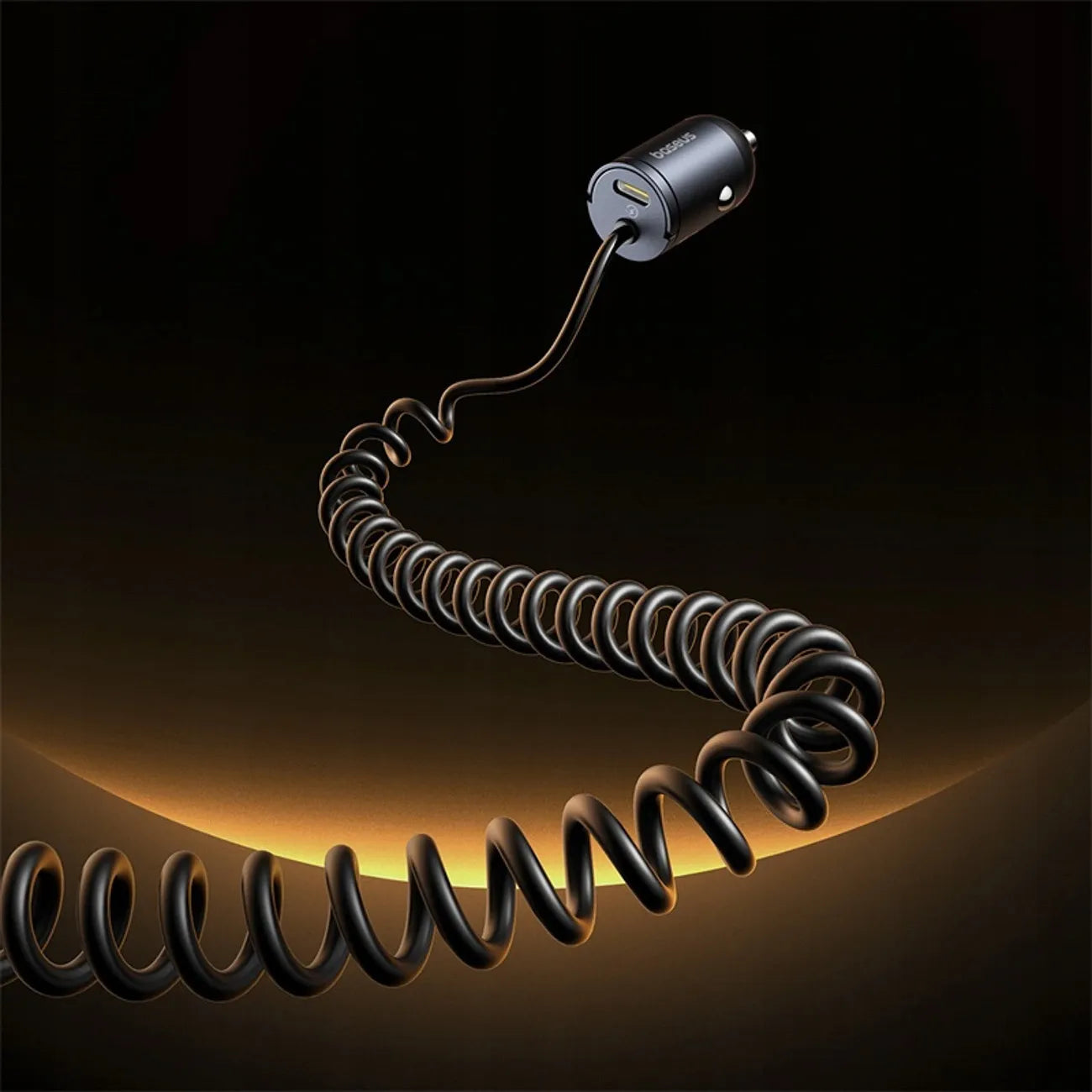 BASEUS automobilinis įkroviklis 30W su integruotu spirale suvyniotu kabeliu
