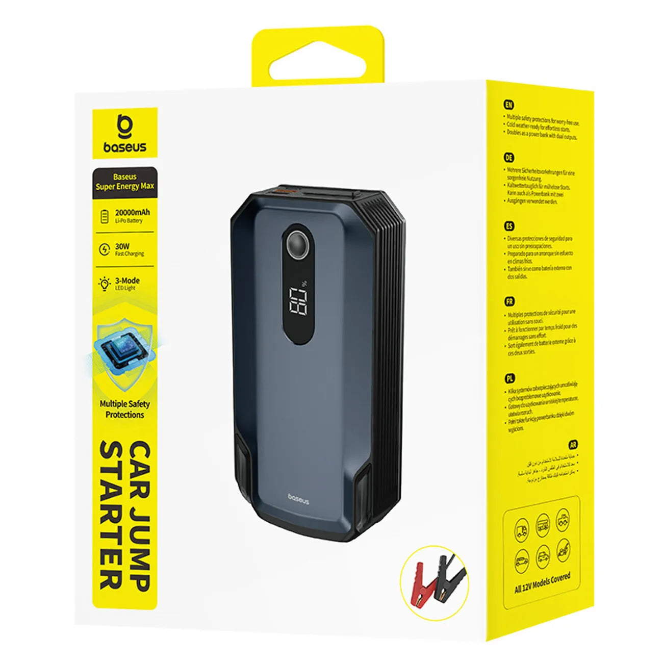 BASEUS automobilinis paleidiklis, 20000 mAh 12V 8000A, gnybtai, žibintuvėlis