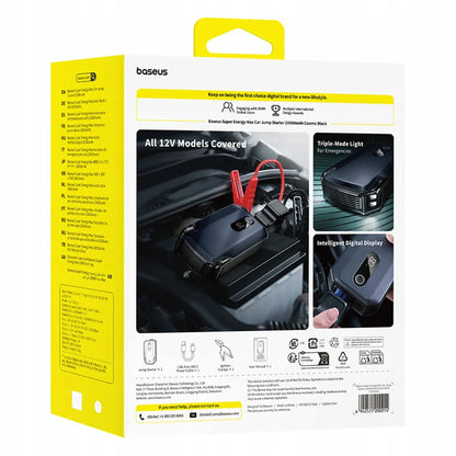 BASEUS automobilinis paleidiklis, 20000 mAh 12V 8000A, gnybtai, žibintuvėlis