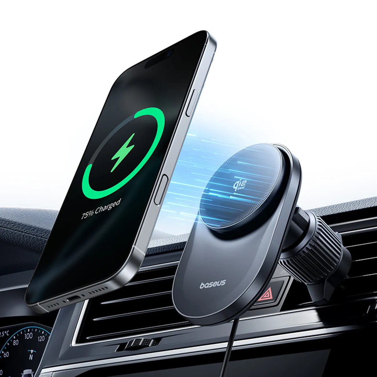 BASEUS automobilinis telefono laikiklis su Qi2.2 25W belaidžiu įkrovikliu