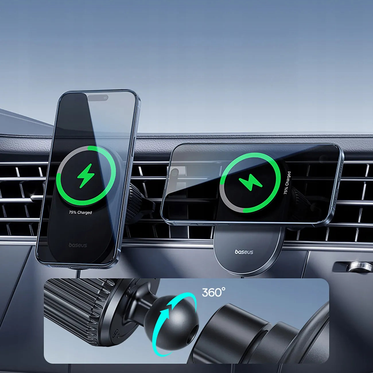 BASEUS automobilinis telefono laikiklis su Qi2.2 25W belaidžiu įkrovikliu