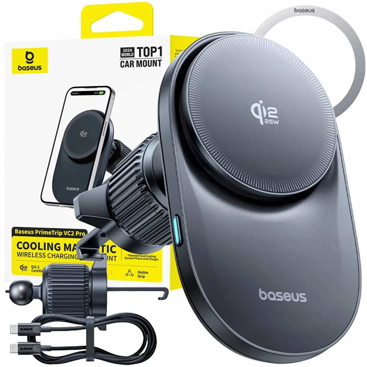 BASEUS automobilinis telefono laikiklis su Qi2.2 25W belaidžiu įkrovikliu