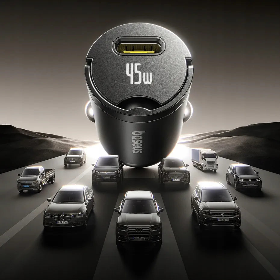BASEUS automobilinis USB-C įkroviklis 45W PD QC greitasis įkrovimas telefonui