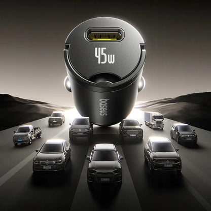 BASEUS automobilinis USB-C įkroviklis 45W PD QC greitasis įkrovimas telefonui