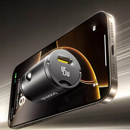 BASEUS automobilinis USB-C įkroviklis 45W PD QC greitasis įkrovimas telefonui