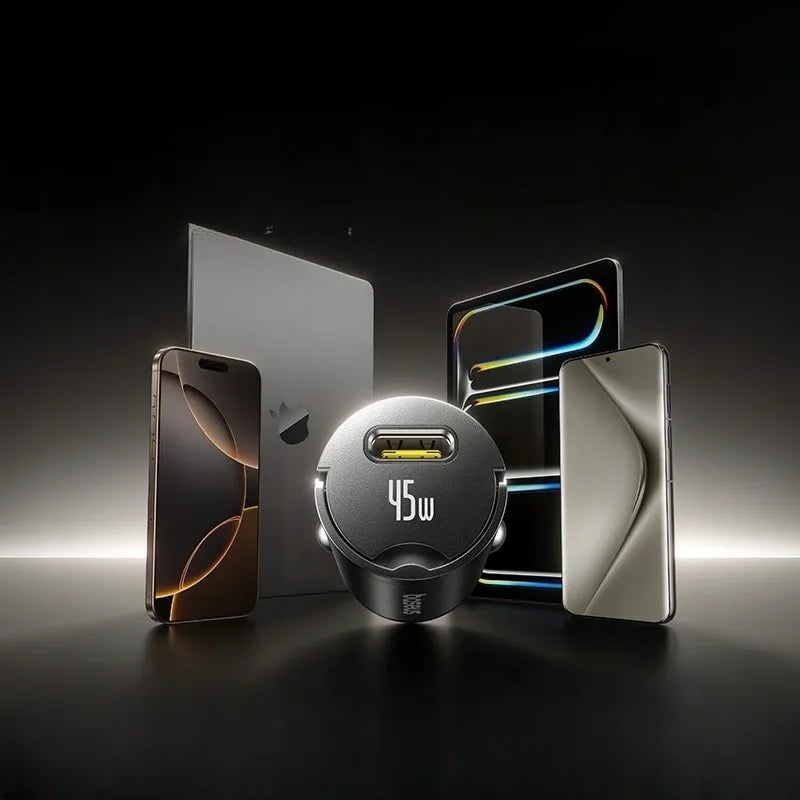 BASEUS automobilinis USB-C įkroviklis 45W PD QC greitasis įkrovimas telefonui