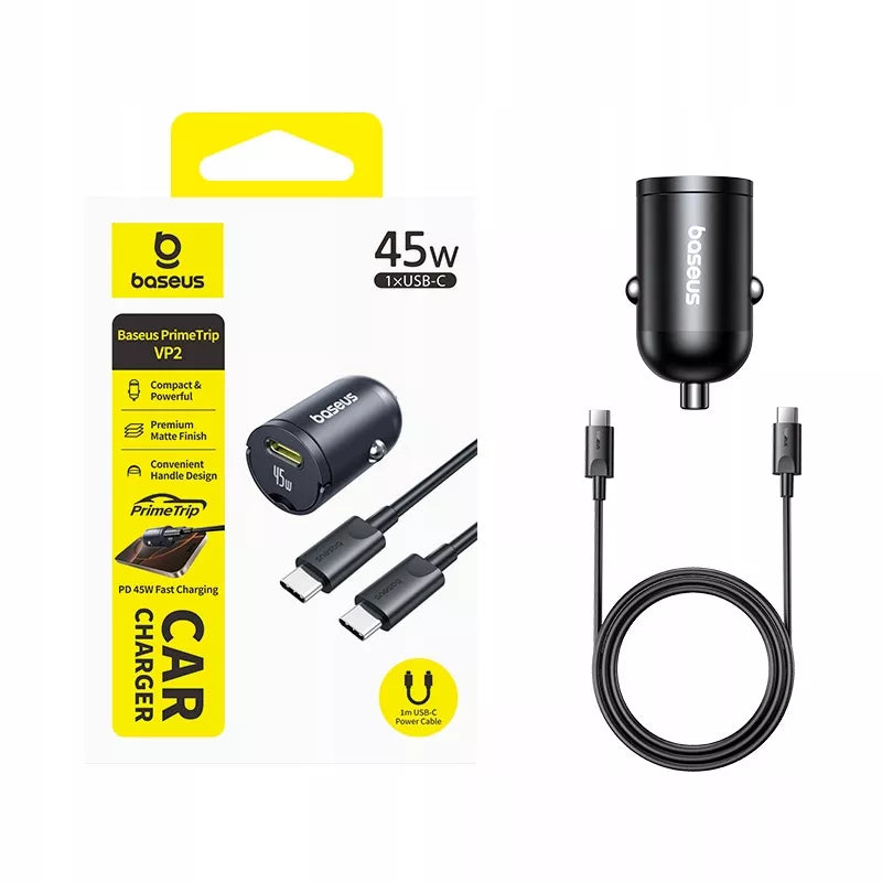 BASEUS automobilinis USB-C įkroviklis 45W PD QC greitasis įkrovimas telefonui
