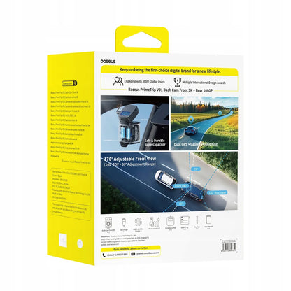 BASEUS automobilinis vaizdo registratorius, priekinė ir galinė kamera 3K 1080p, GPS, programėlė