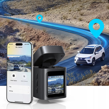 BASEUS automobilinis vaizdo registratorius, priekinė ir galinė kamera 3K 1080p, GPS, programėlė