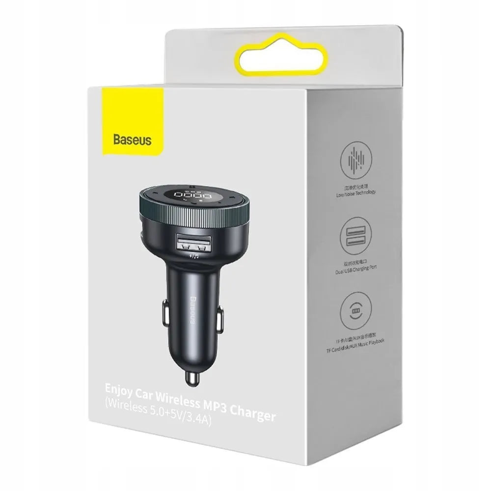 BASEUS Bluetooth FM siųstuvas, USB AUX MP3 automobilinis įkroviklis su LED, 2x USB