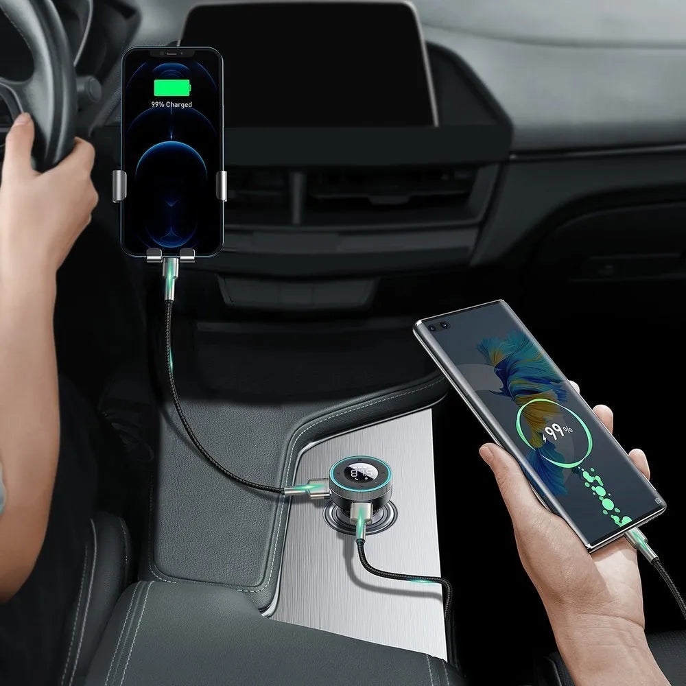BASEUS Bluetooth FM siųstuvas, USB AUX MP3 automobilinis įkroviklis su LED, 2x USB
