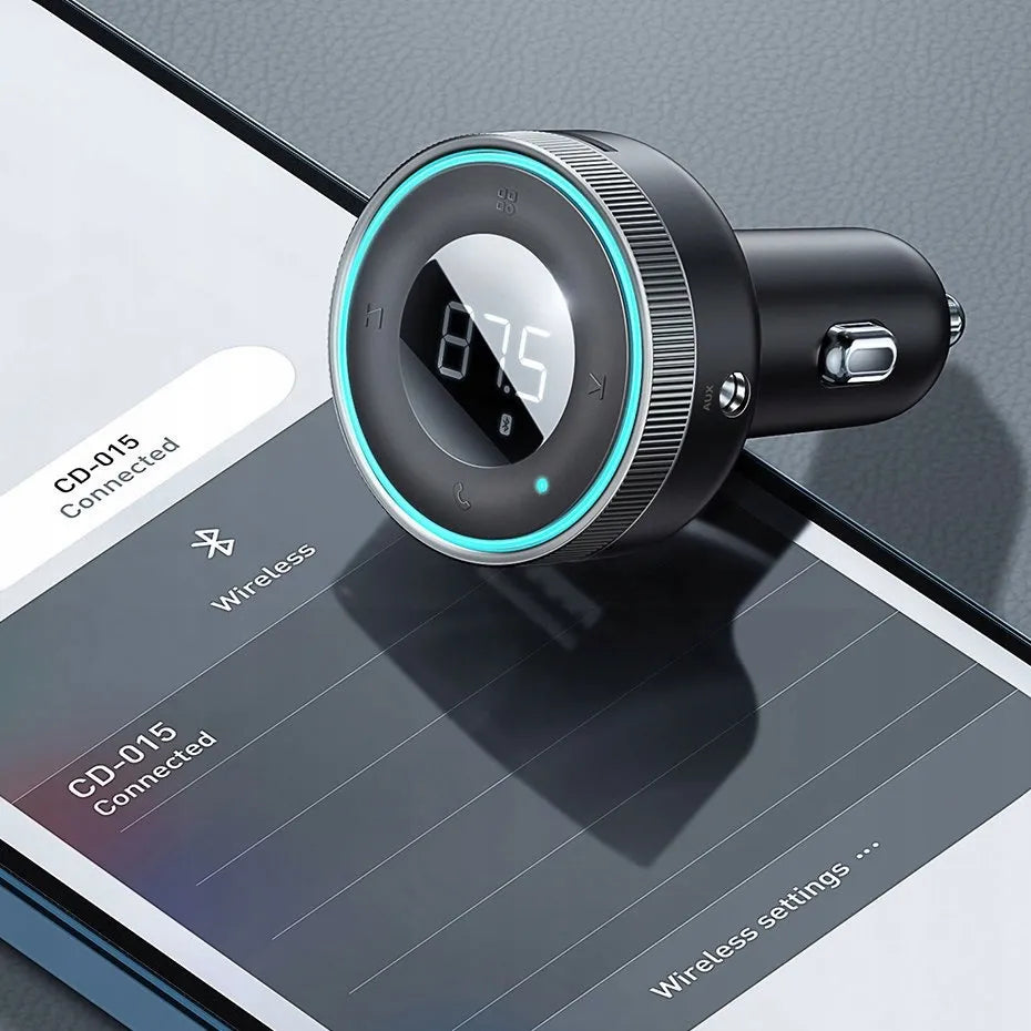 BASEUS Bluetooth FM siųstuvas, USB AUX MP3 automobilinis įkroviklis su LED, 2x USB