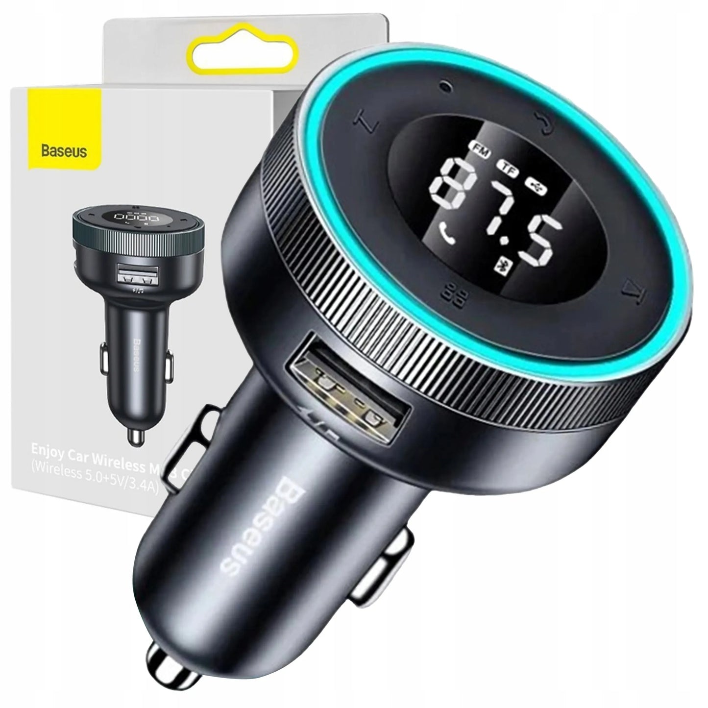 BASEUS Bluetooth FM siųstuvas, USB AUX MP3 automobilinis įkroviklis su LED, 2x USB