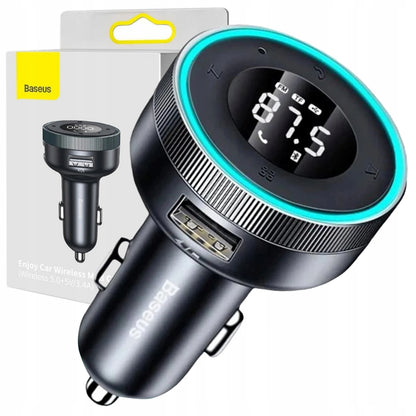 BASEUS Bluetooth FM siųstuvas, USB AUX MP3 automobilinis įkroviklis su LED, 2x USB