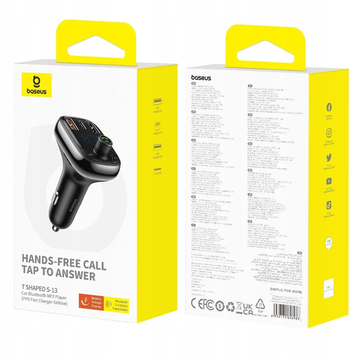 BASEUS FM siųstuvas Bluetooth automobiliui USB įkroviklis QC PD laisvų rankų įranga