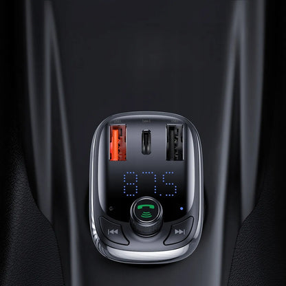 BASEUS FM siųstuvas Bluetooth automobiliui USB įkroviklis QC PD laisvų rankų įranga