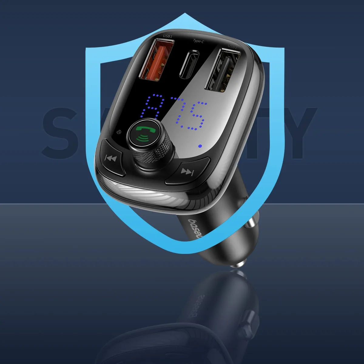 BASEUS FM siųstuvas Bluetooth automobiliui USB įkroviklis QC PD laisvų rankų įranga