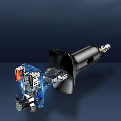 BASEUS FM siųstuvas Bluetooth automobiliui USB įkroviklis QC PD laisvų rankų įranga