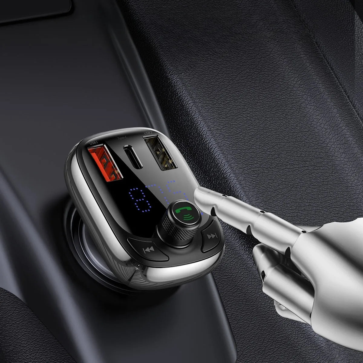 BASEUS FM siųstuvas Bluetooth automobiliui USB įkroviklis QC PD laisvų rankų įranga