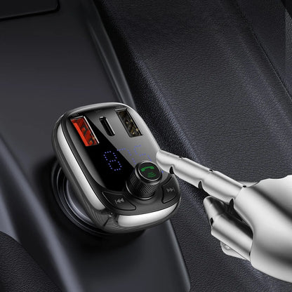 BASEUS FM siųstuvas Bluetooth automobiliui USB įkroviklis QC PD laisvų rankų įranga
