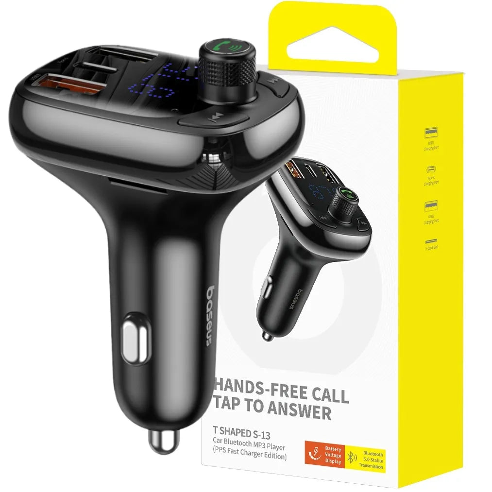 BASEUS FM siųstuvas Bluetooth automobiliui USB įkroviklis QC PD laisvų rankų įranga