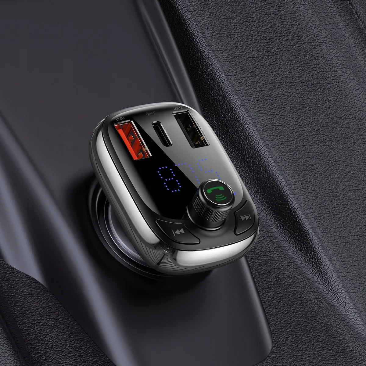 BASEUS FM siųstuvas Bluetooth automobiliui USB įkroviklis QC PD laisvų rankų įranga