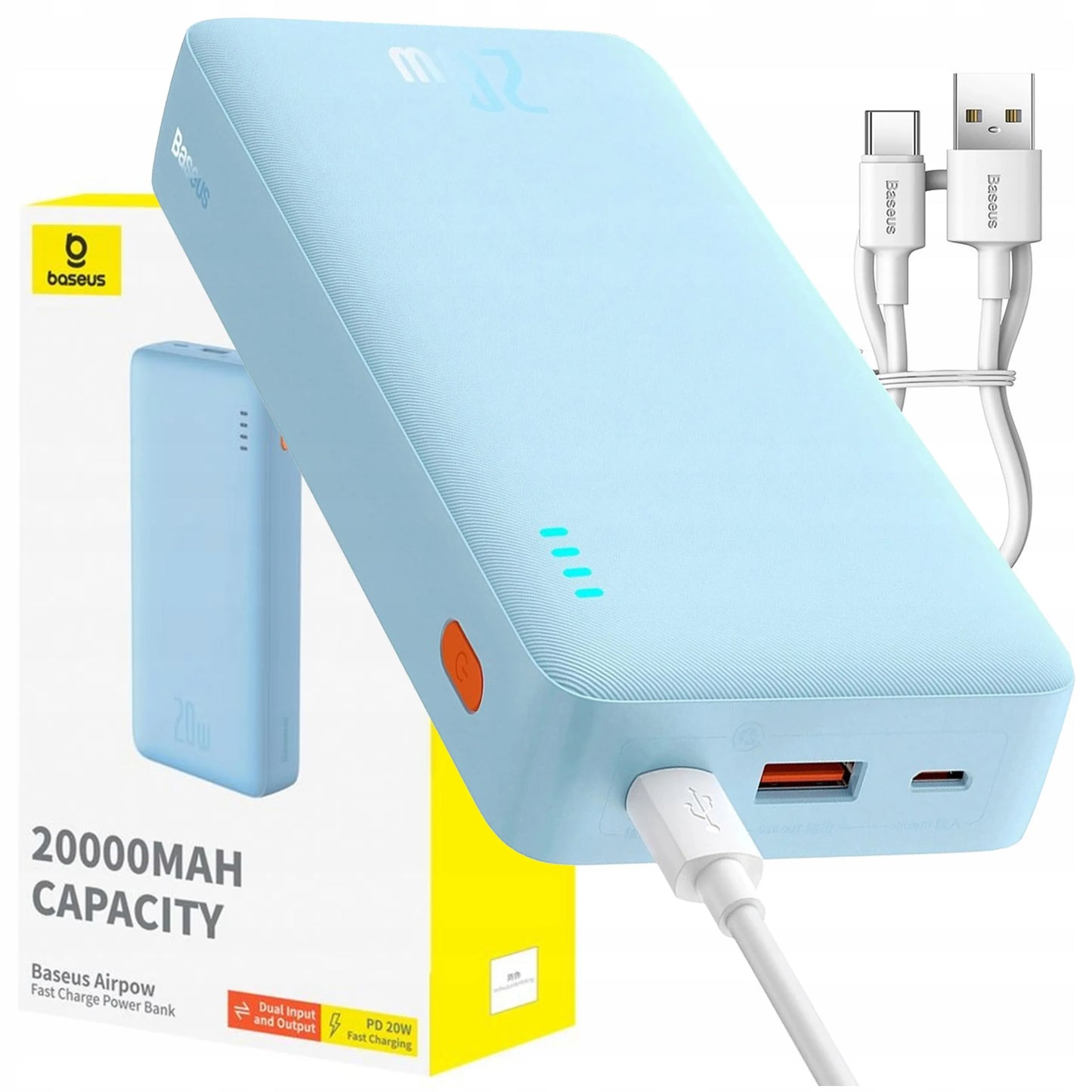 BASEUS Galingas išorinis akumuliatorius 20000 mAh 20W USB USB-C kelioninis + laidas