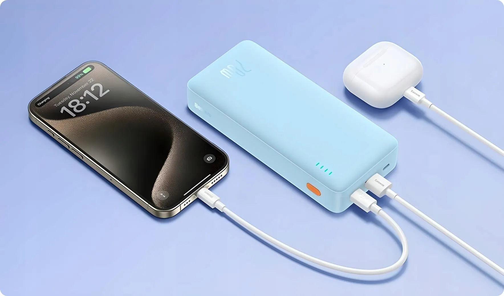 BASEUS Galingas išorinis akumuliatorius 20000 mAh 20W USB USB-C kelioninis + laidas