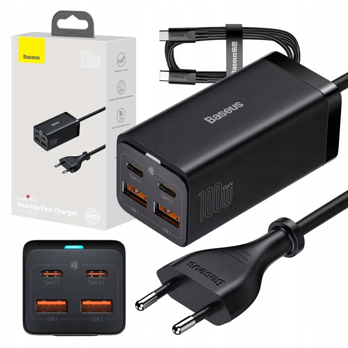 BASEUS GaN3 Pro greitasis tinklo įkroviklis, 2× USB Type-C, 2× USB, 100 W