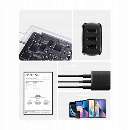 BASEUS greitasis telefono ir planšetės įkroviklis, 3 × USB, 17 W, 3,4 A, maitinimo adapteris, skirtas Qi